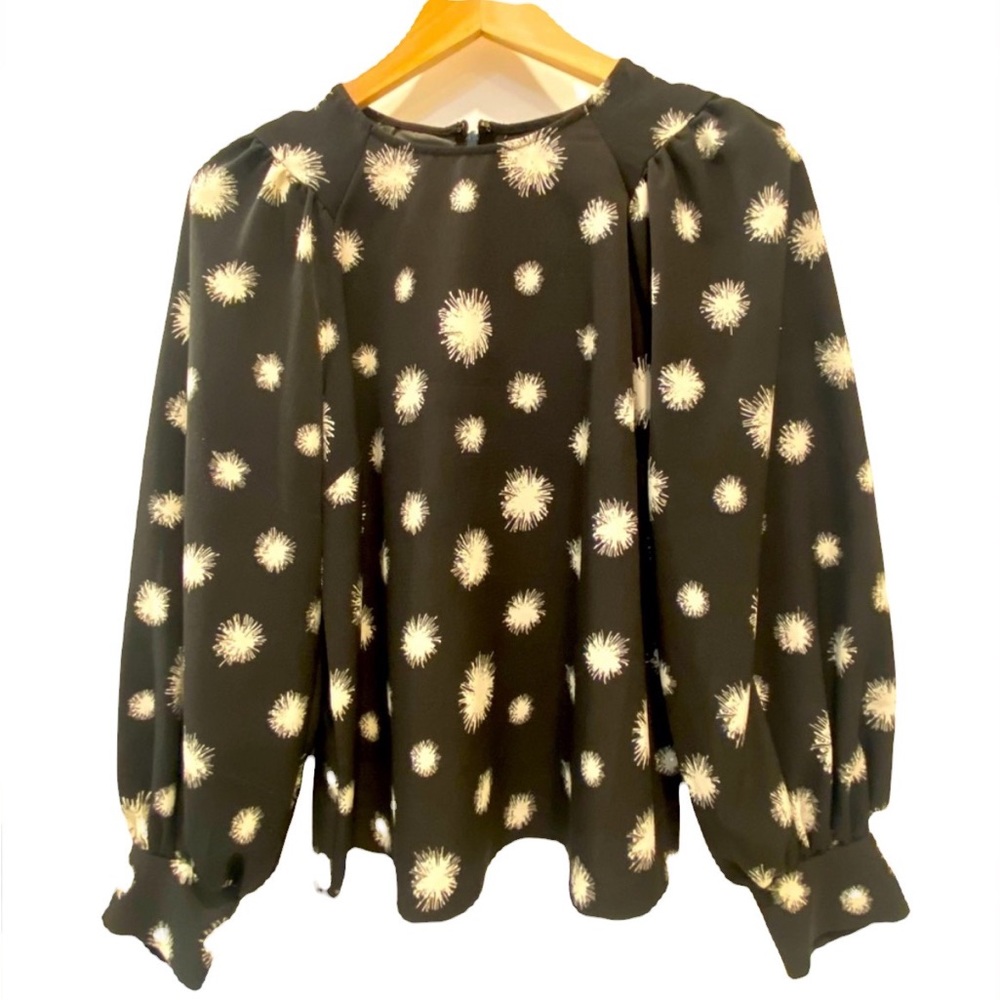 Who What Wear Bohemian Black Firework Long  Bubble Sleeve Blouse Top Size S
